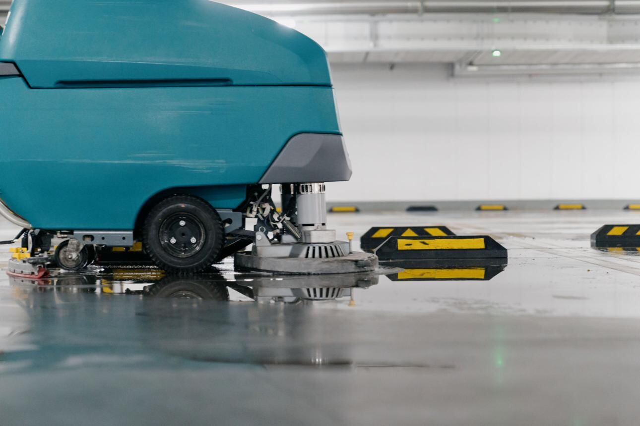 Industrial floor-cleaning equipment used for facility support